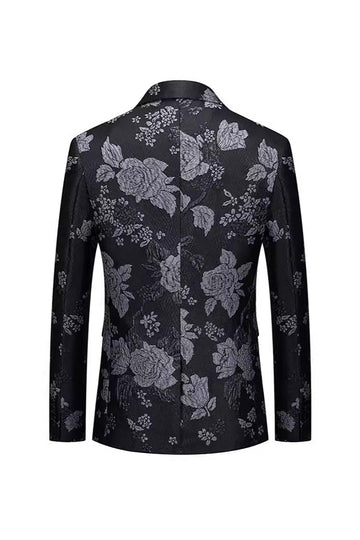 Black Floral Peak Lapel One Button Men's Blazer